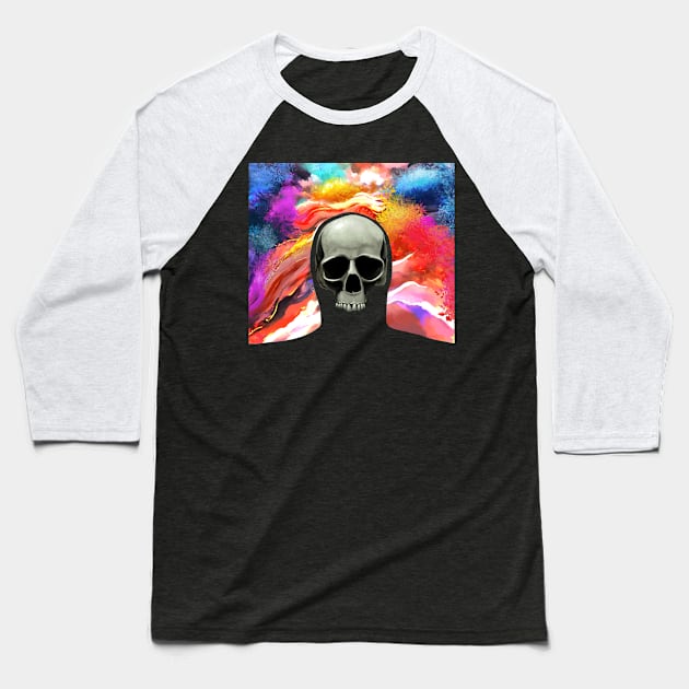 Skull on Psychedelic Background Baseball T-Shirt by TWOintoA